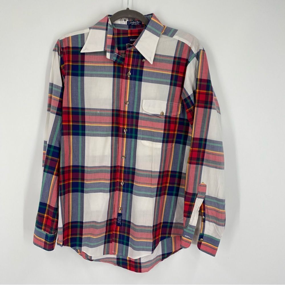 GANT Southport Poplin Men’s Button Front Plaid Long Sleeve Shirt size M